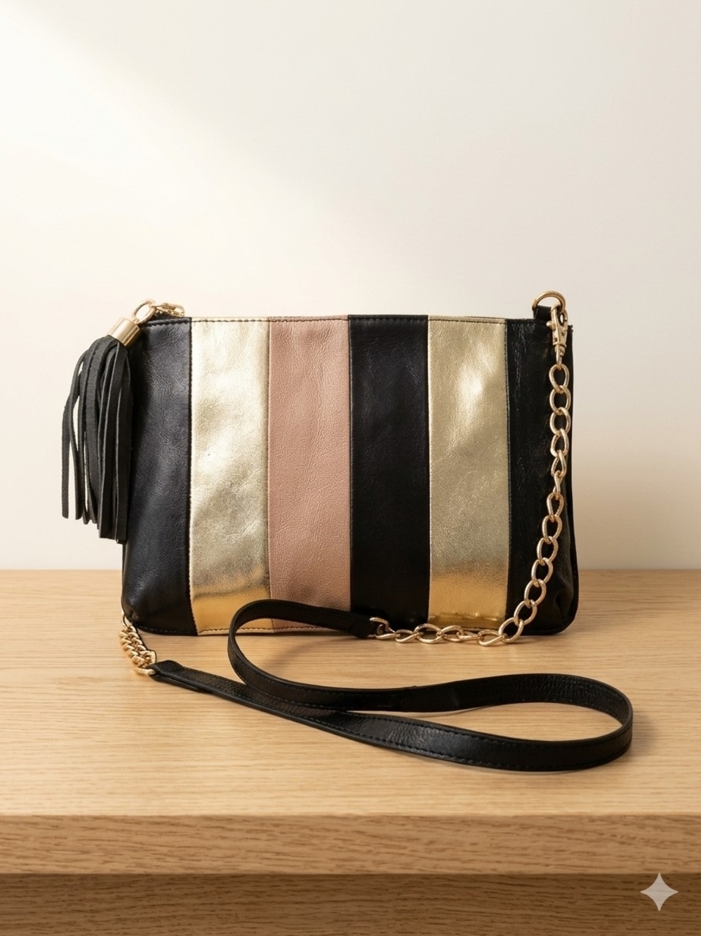 Urbancode London Metallic Striped Leather Crossbody Clutch Bag